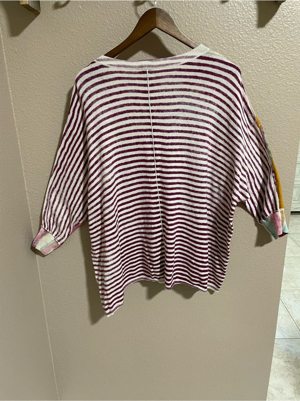 Sundance Multi-Stripe V-Neck Pullover in Pink, Teal, Mustard & Cream