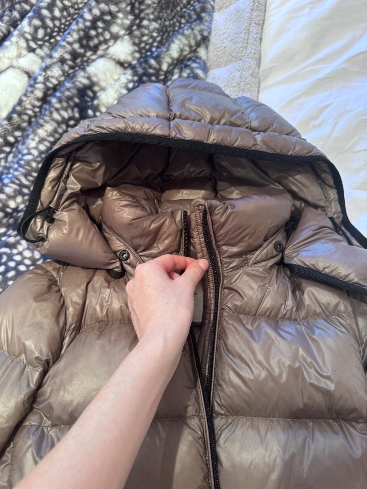 moncler beige/brown womens puffer jacket