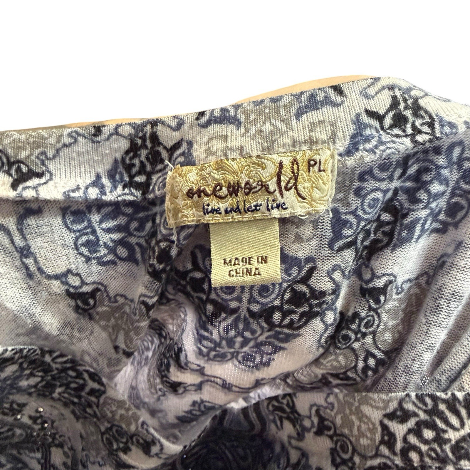 One World Paisley Rhinestone High Low Tunic Boho Hippie Top Size PL Whimsigoth