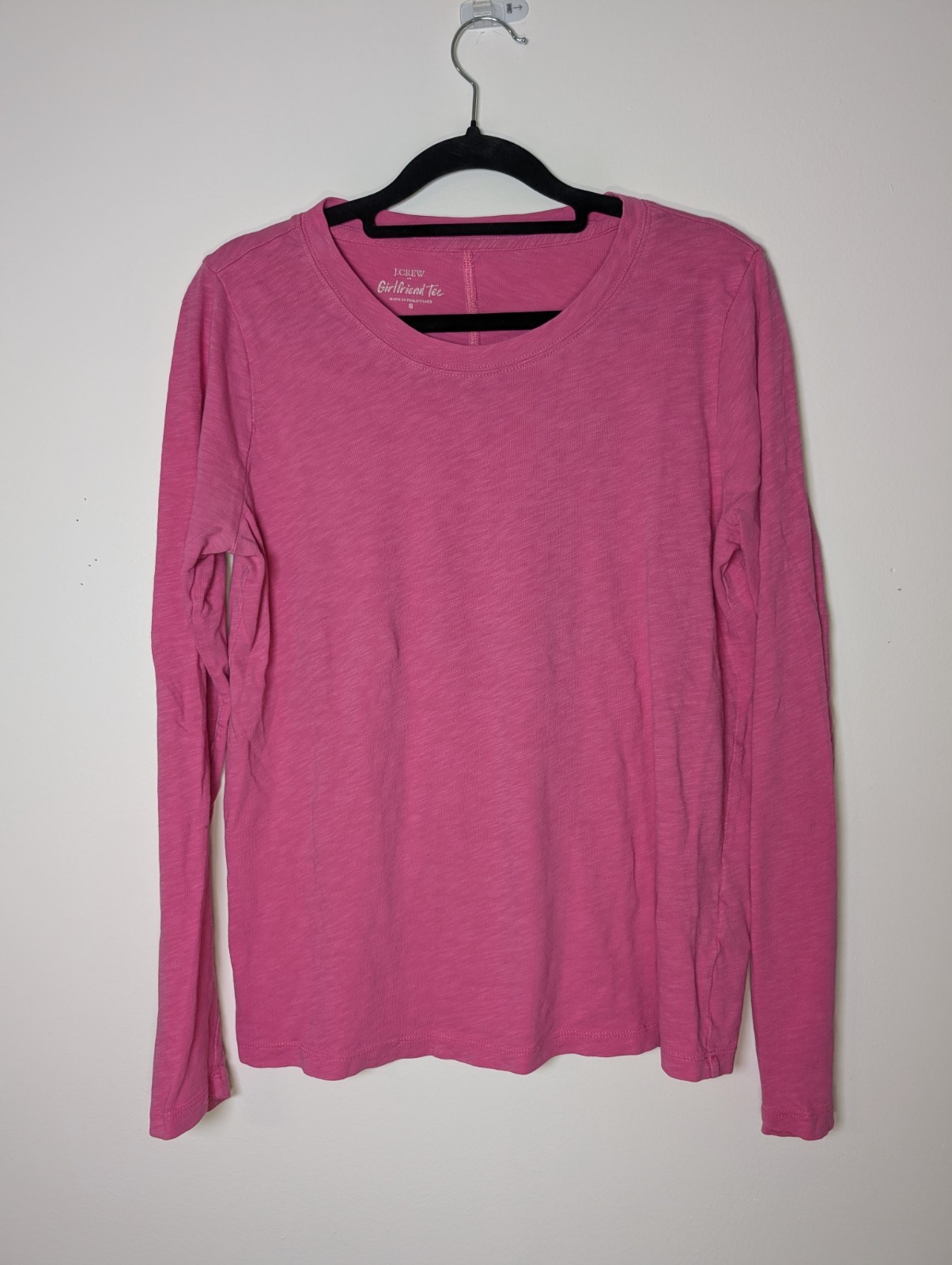 J.Crew Girlfriend Tee Pink Long Sleeve Crewneck 100% Cotton Size S Casual Basics