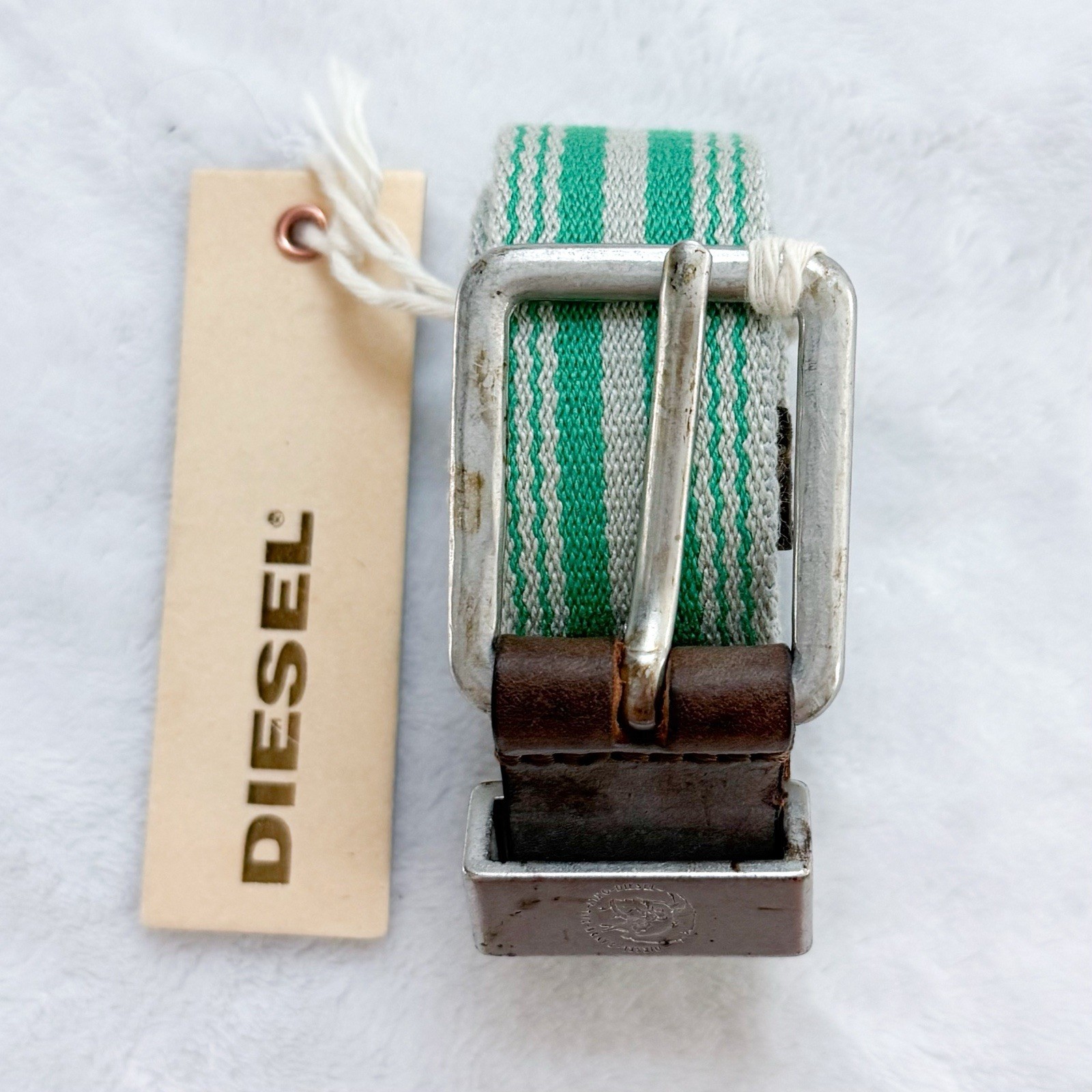 Vintage Diesel Men’s B-Tapes Service Belt Green/Cream Striped Y2K Nylon NWT