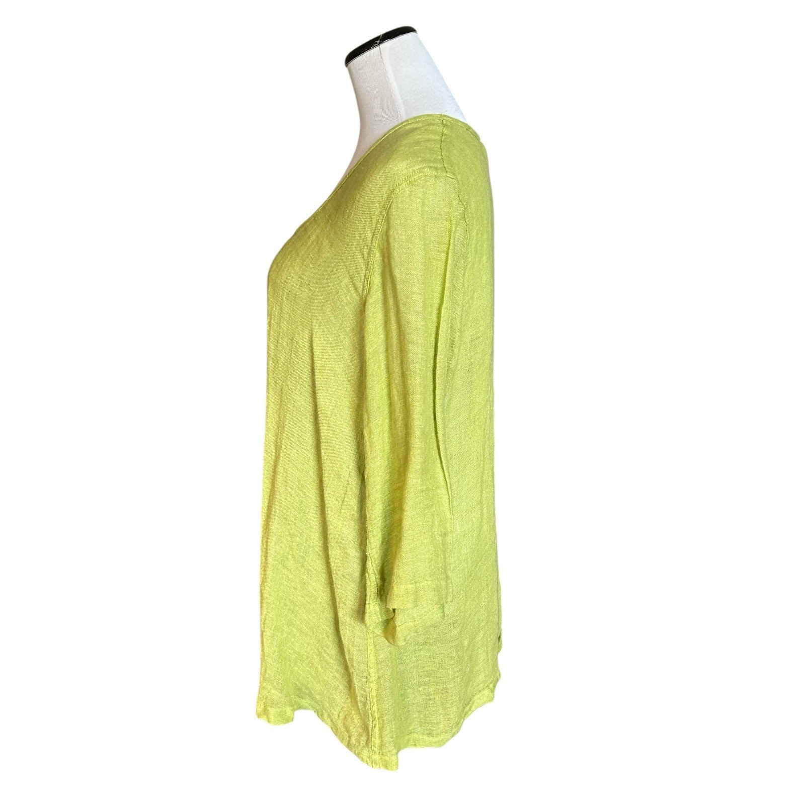 Flax Linen Lagenlook Boho Pleated Front Round Neck Size Medium