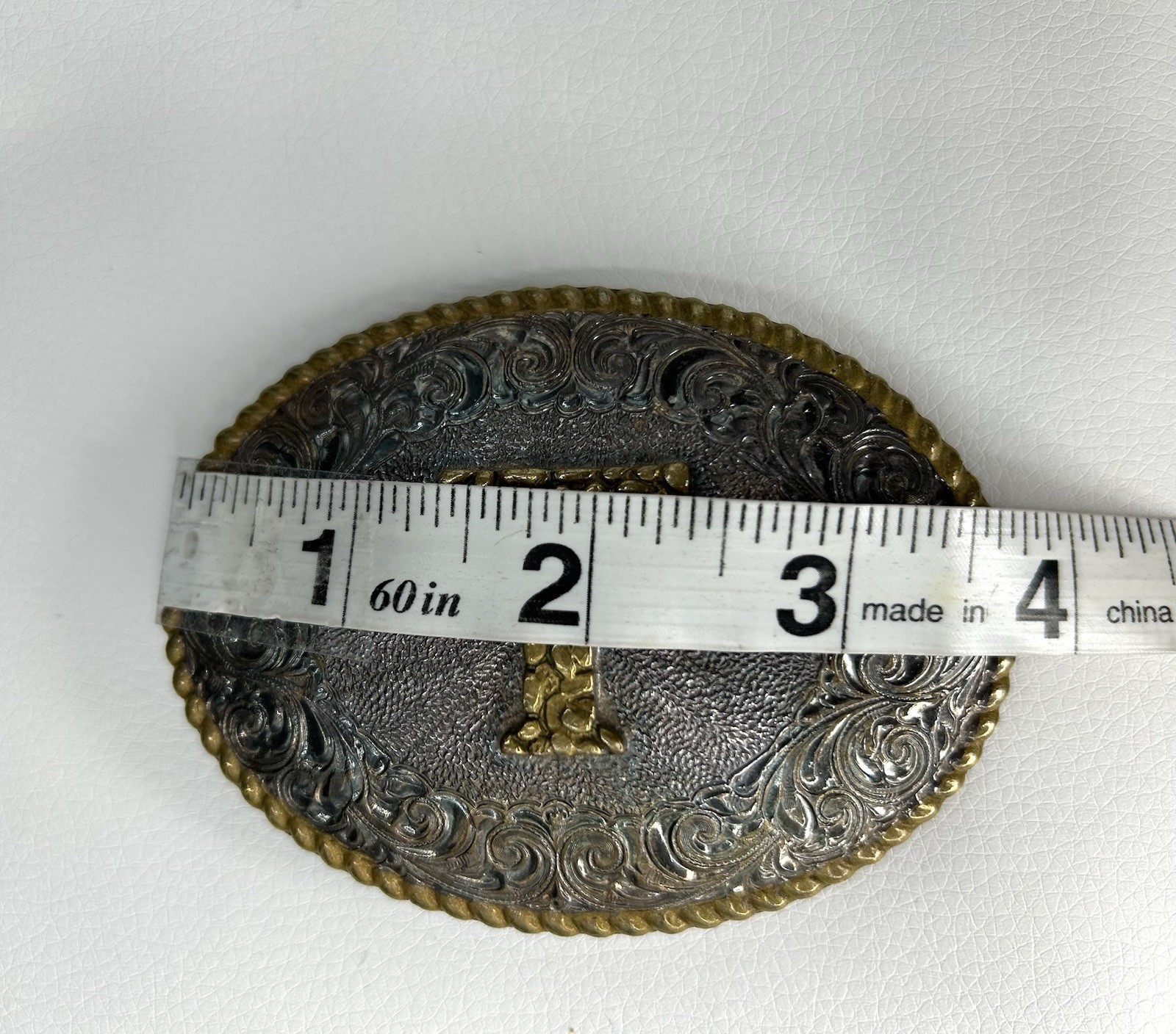 CRUMRINE “T” Initial Letter Monogram Vintage Silver Western Belt Buckle