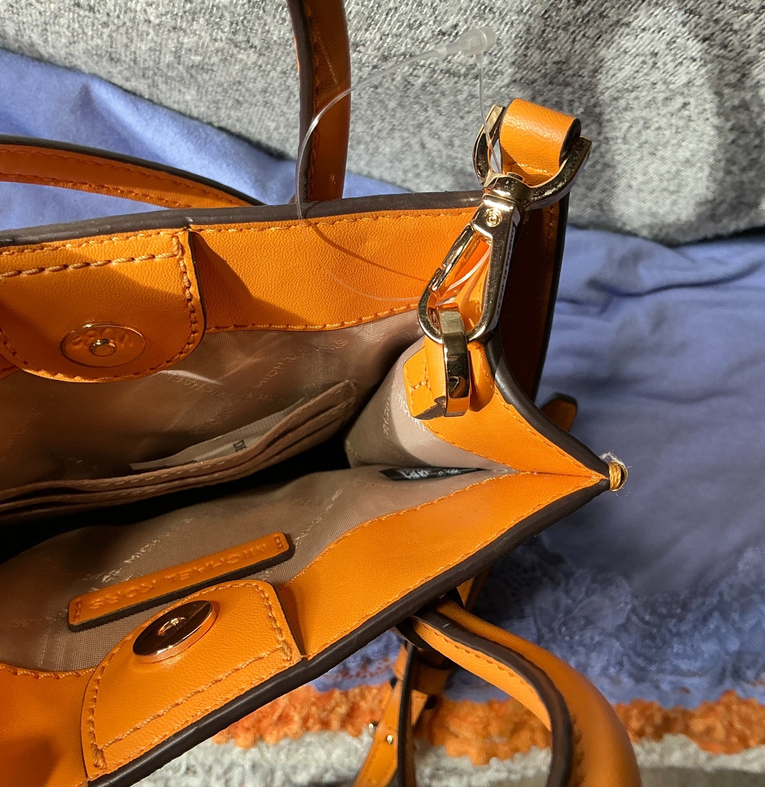 Michael Kors Orange Multi SIG Mini Coated Canvas Leather CC SnapCrossbodySatchel