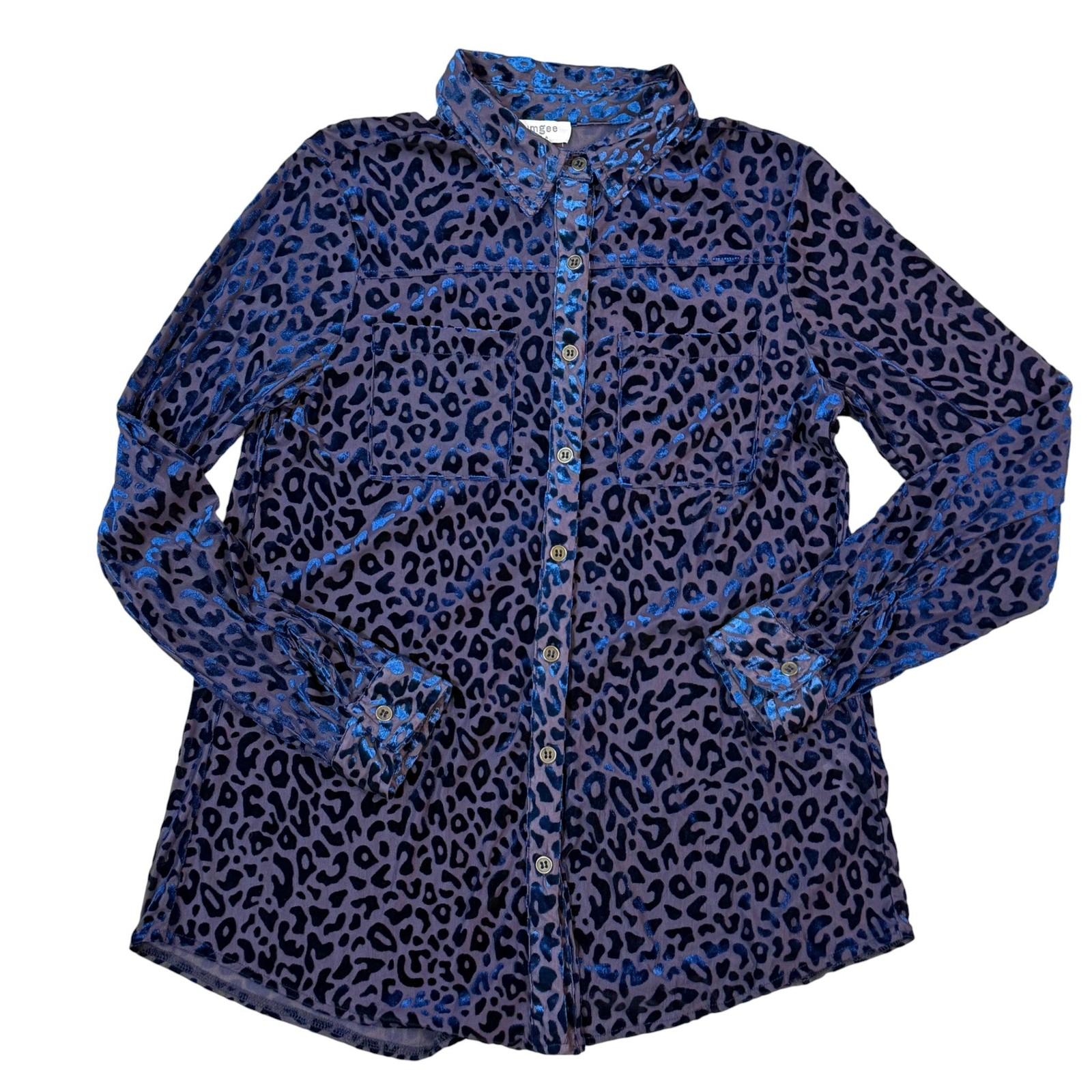 Semi Sheer Blue Animal Print Button Up Shirt Size Small