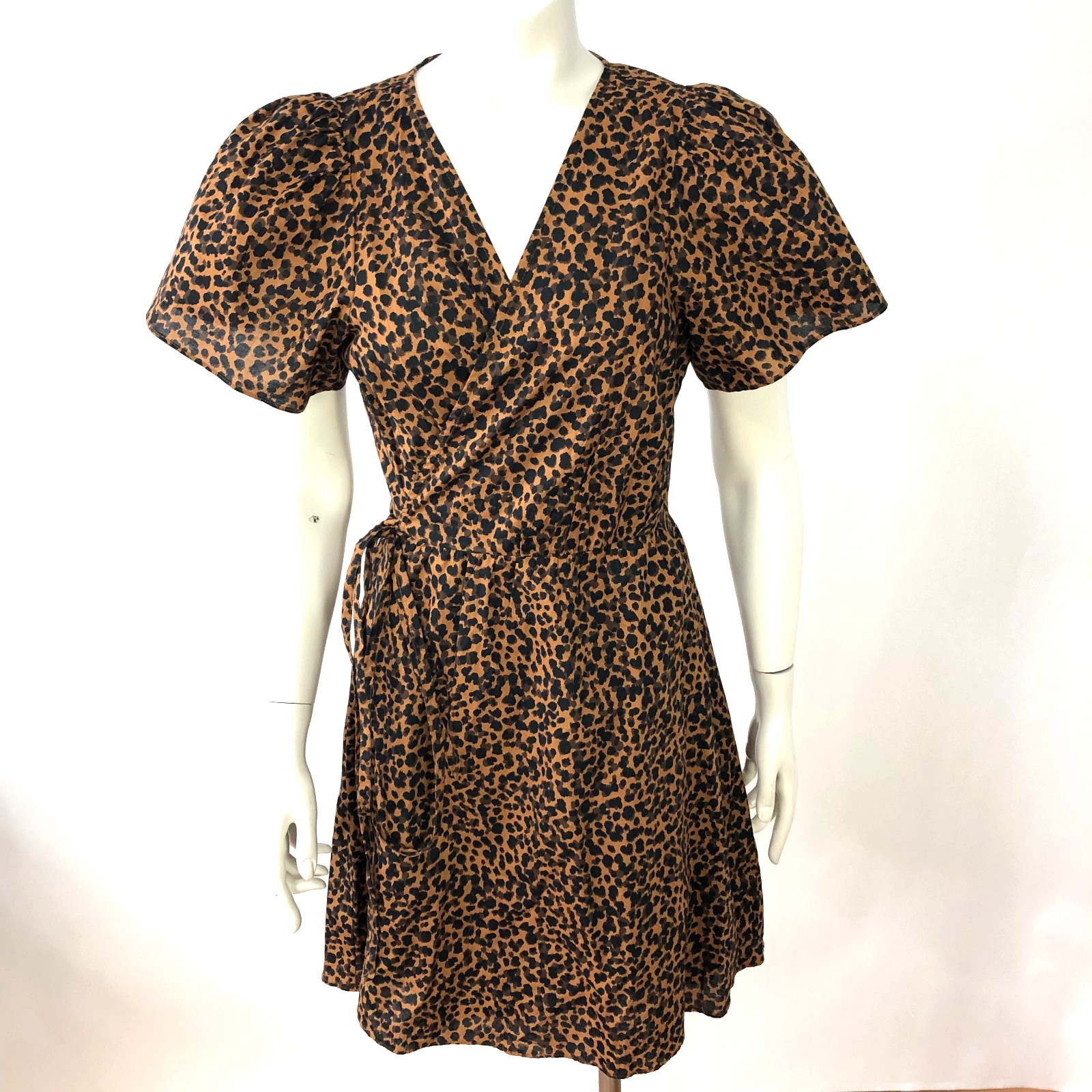 Madewell Medium Flutter Sleeve Wrap Above Knee Dress Leopard Print MA602