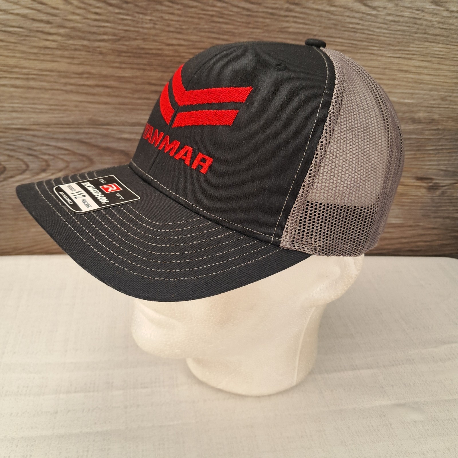 YANMAR Logo Embroidered Trucker Hat Black with Gray Mesh Snapback Cap Hat