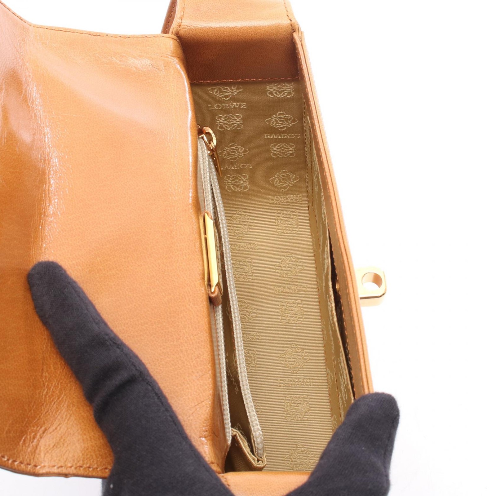 LOEWE Shoulder Bag leather Brown Gold GHW Used Women