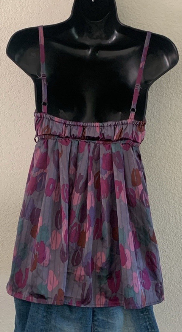 Y2K Satin Cami Babydoll Top size small American Rag CIE Grey Purple & Brown Club