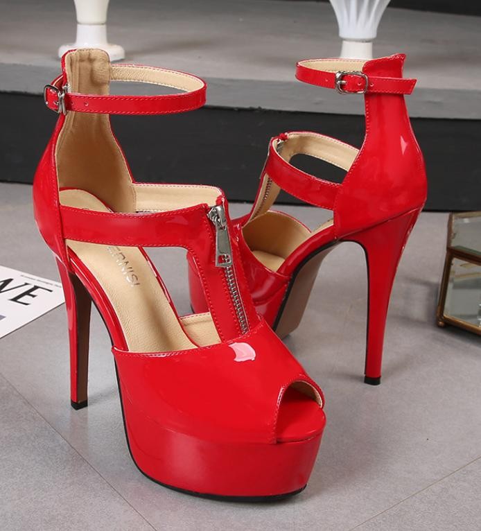 Womens Dress Prom Shiny Faux Leather Sandals High Heels Peep Toe Nightclub Shoes