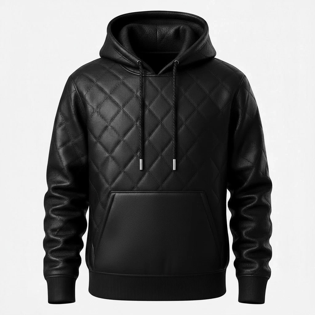 Men’s Premium Leather Hoodie Handmade Genuine Lambskin Jacket Luxury Streetwear