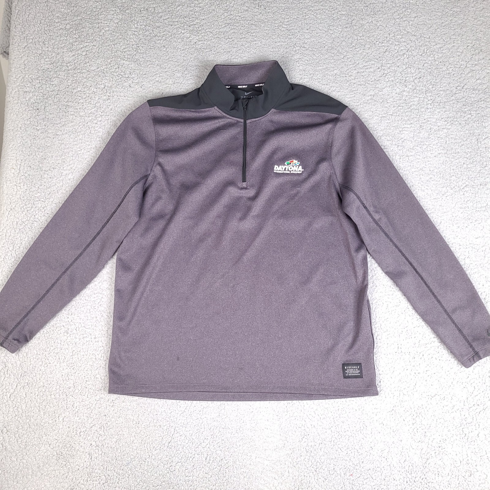 Nike Golf Shirt Mens XL Gray Daytona International Speedway 1/4 Zip Long Sleeve