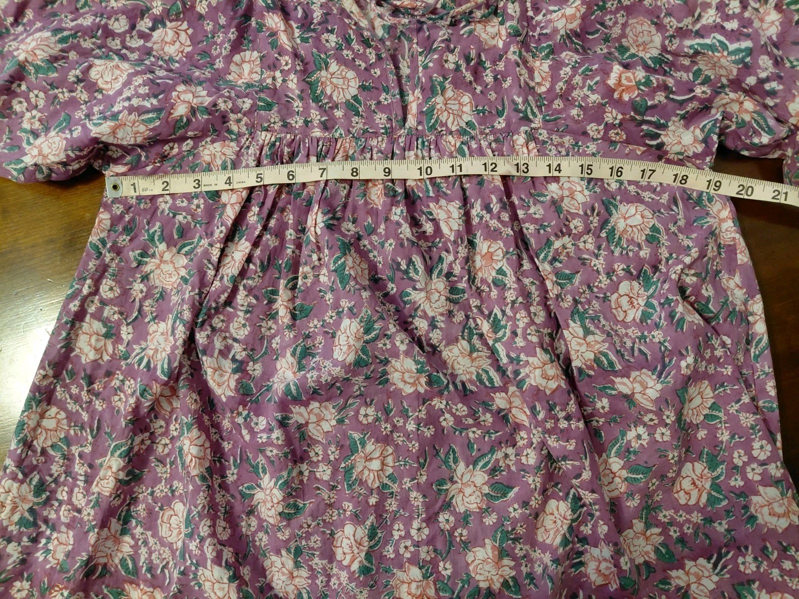 Mille Resort & Travel Purple Floral Puff Sleeve Boho Tie Neck Gauzy Top