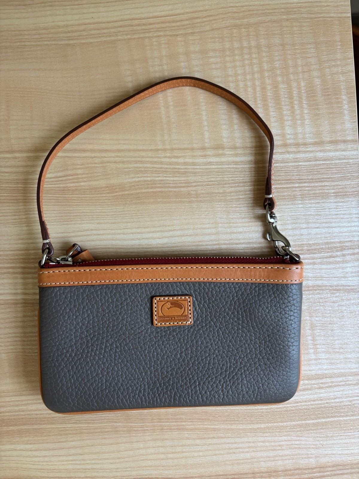 Dooney & Bourke Pebbled Zip Top mini bag with Brown Tan Detachable Strap Tassel