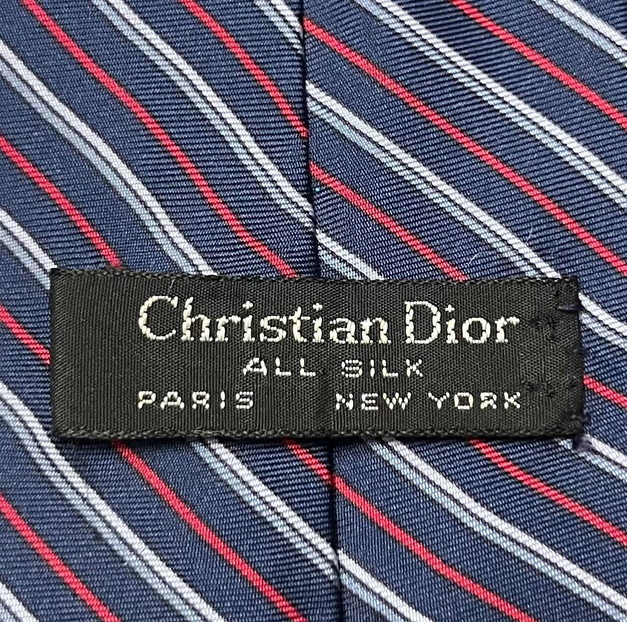 Christian Dior Blue & Red Striped 100% Silk Neck Tie 56.25 X 3.25 inches