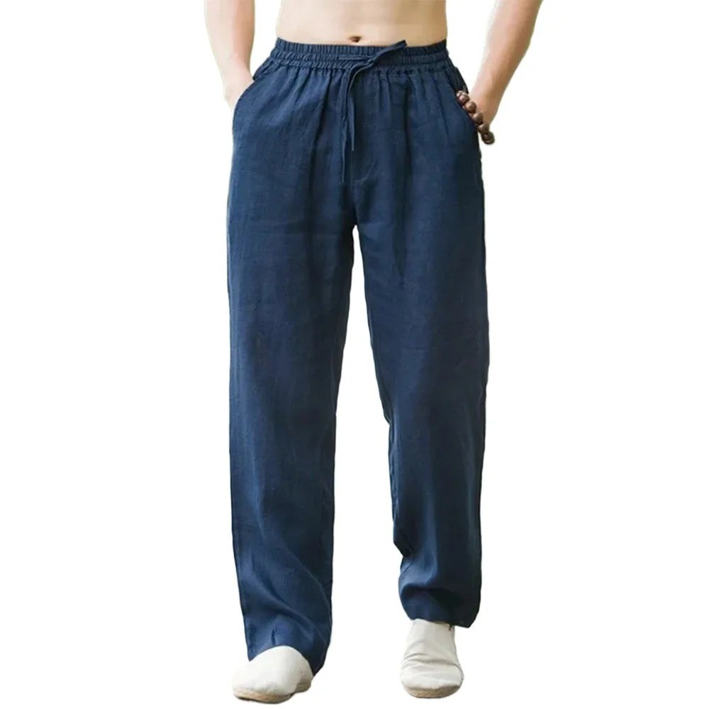 Mens Cotton Linen Loose Pants Casual Drawstring Beach Yoga Baggy Long Trousers