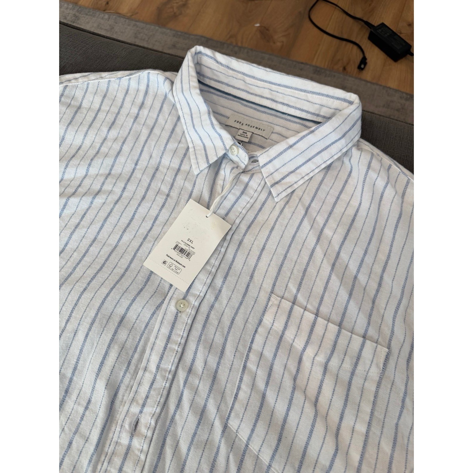 Free Assembly Men’s Button Front Flannel Shirt with Long Sleeves, Size 3XL