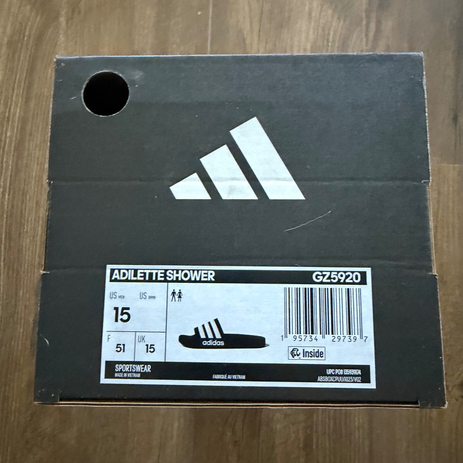 Adidas Adilette Shower Slides Black White Striped Sporty Poolside GZ5920 Size 15