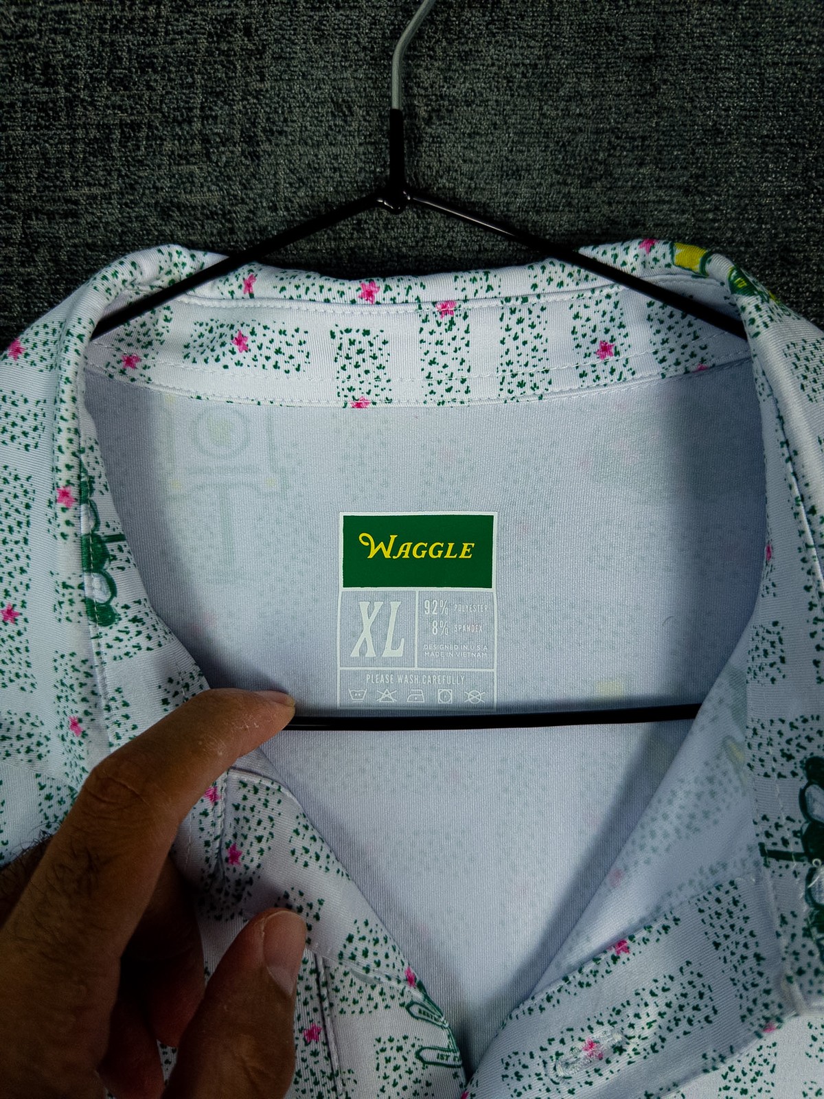 Waggle Gnomes Only Golf Print Polo Shirt Mens XL White Green Masters Party