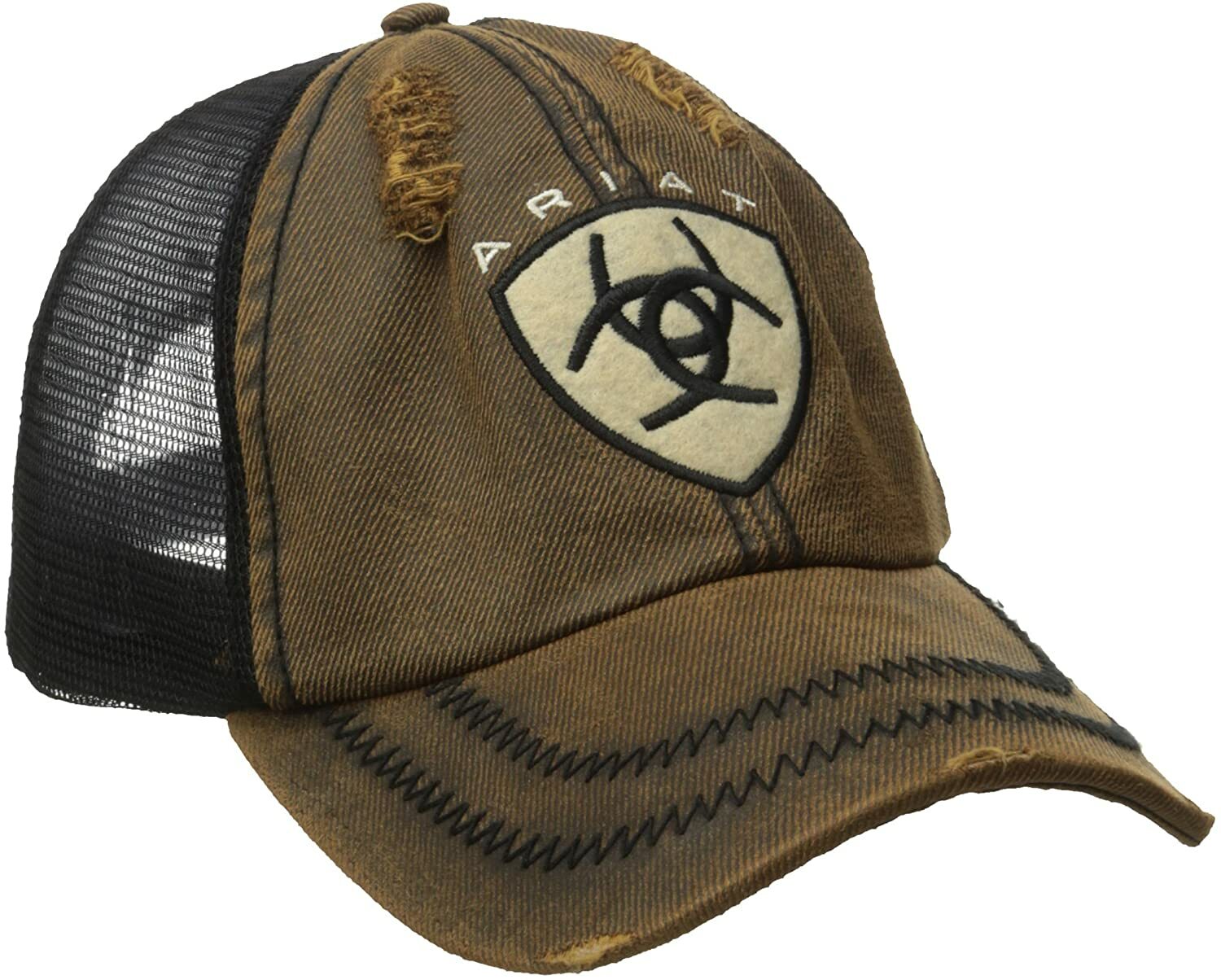 Ariat Mens Distressed Adjustable Mesh Back Cap Hat (Oilskin Brown)