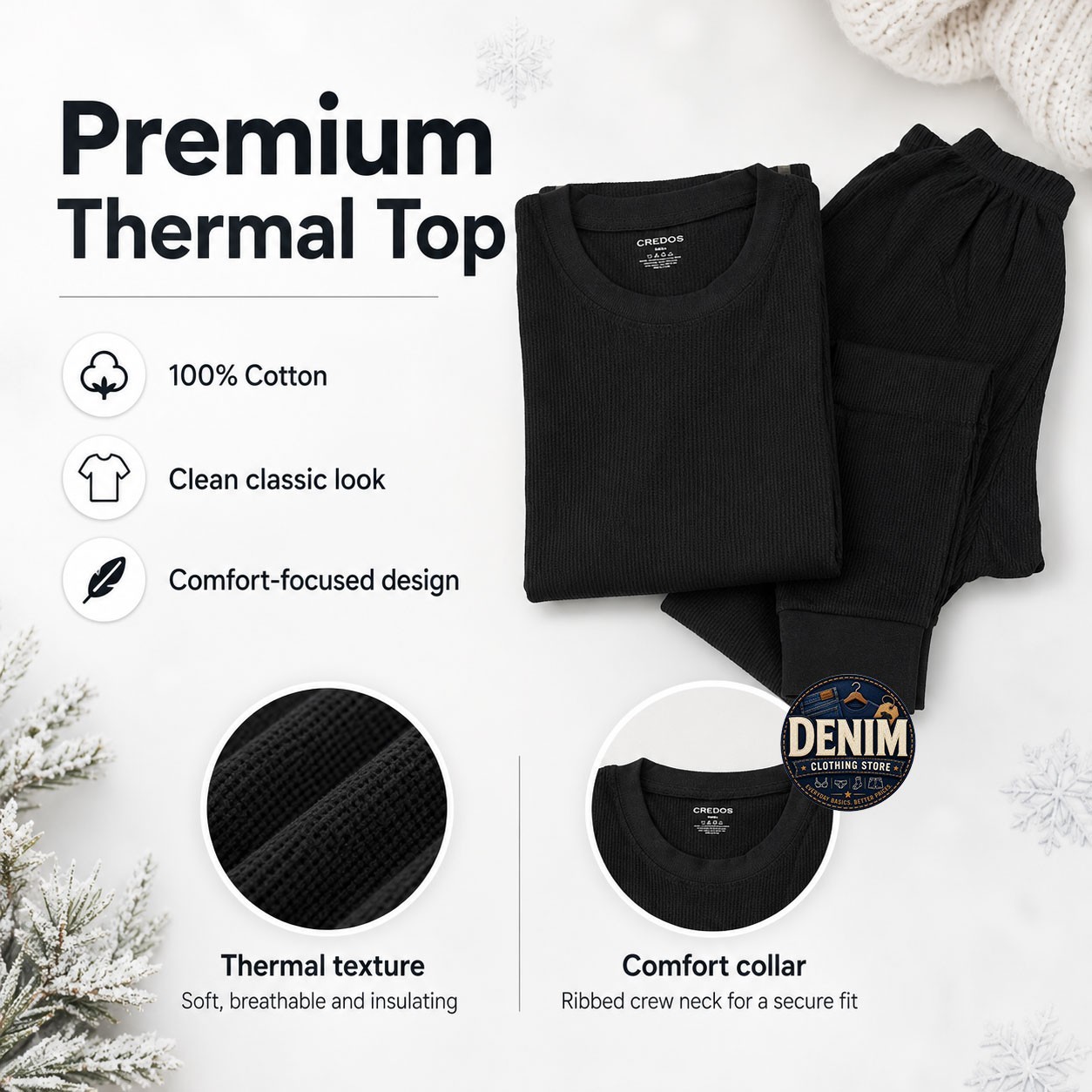 Men’s 2pc Premium Cotton Waffle Knit Stretch Thermal Underwear Top & Bottom Set