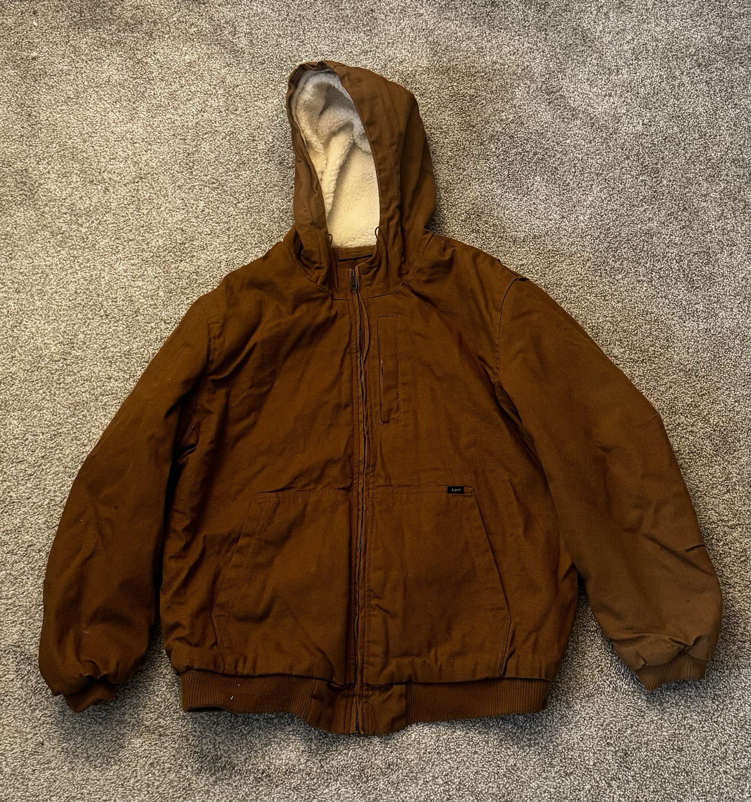 Lee Sherpa-Lined Duck Canvas Hooded Work Jacket Brown