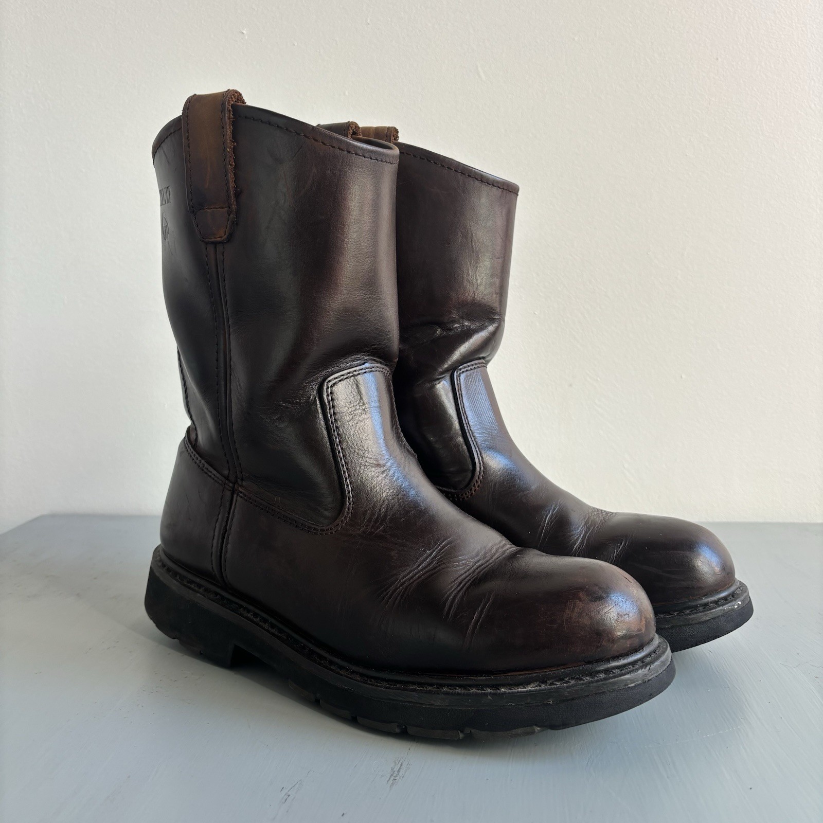 Wolverine Wellington Brown Leather Boots Slip Resistant Size 9 Soft Toe Men’s