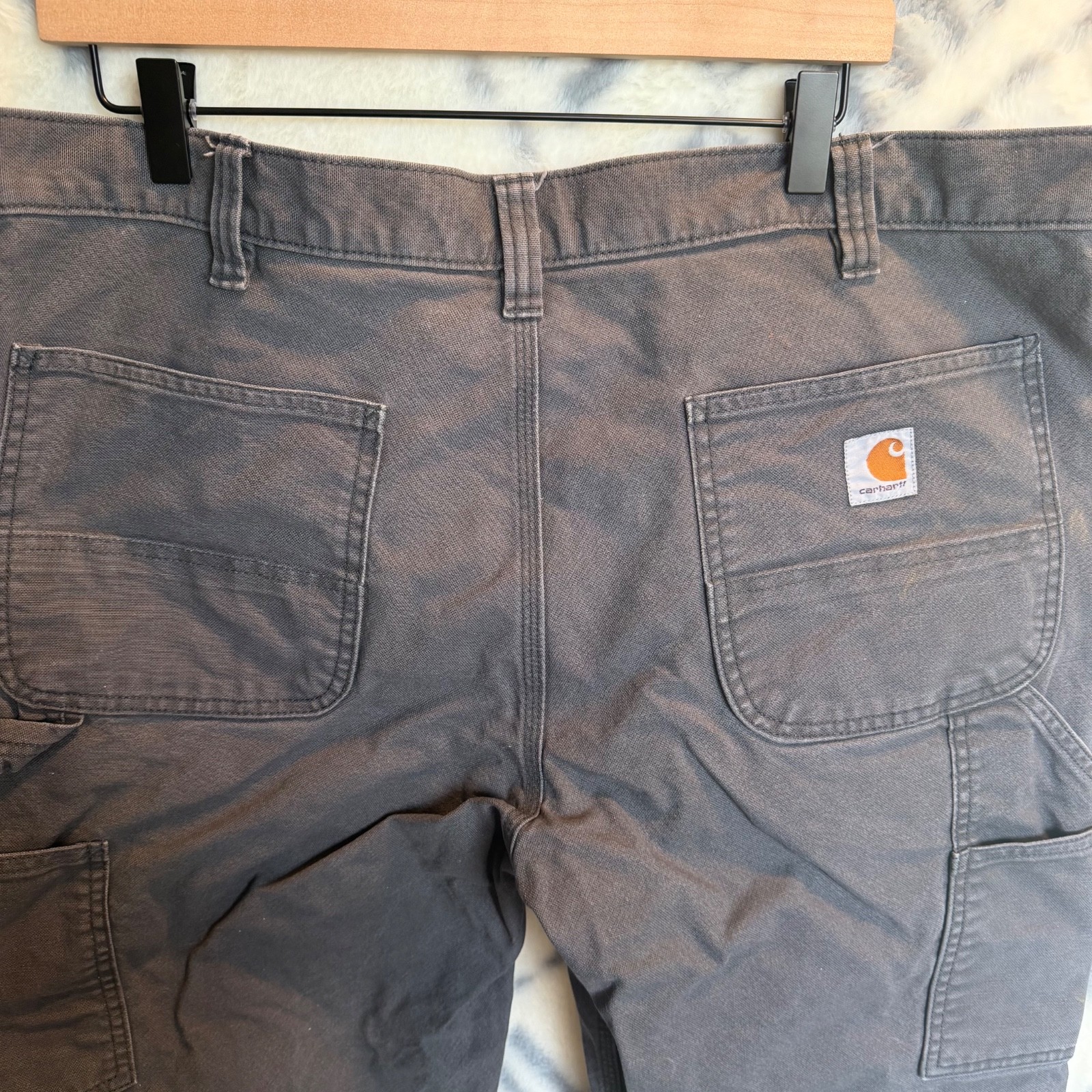 Carhartt Double Front Pants Men’s 38×30 Gray Distressed Workwear Paint Stained