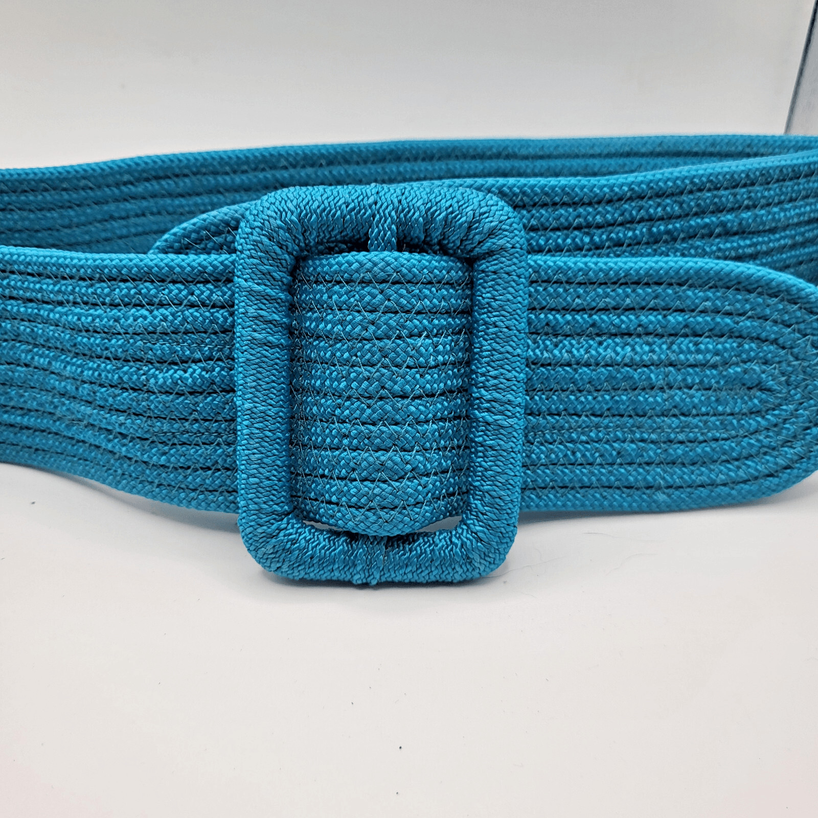 Vintage 70s Turquoise Woven Belt sz L Hook & Loop Closure 36in to 28in