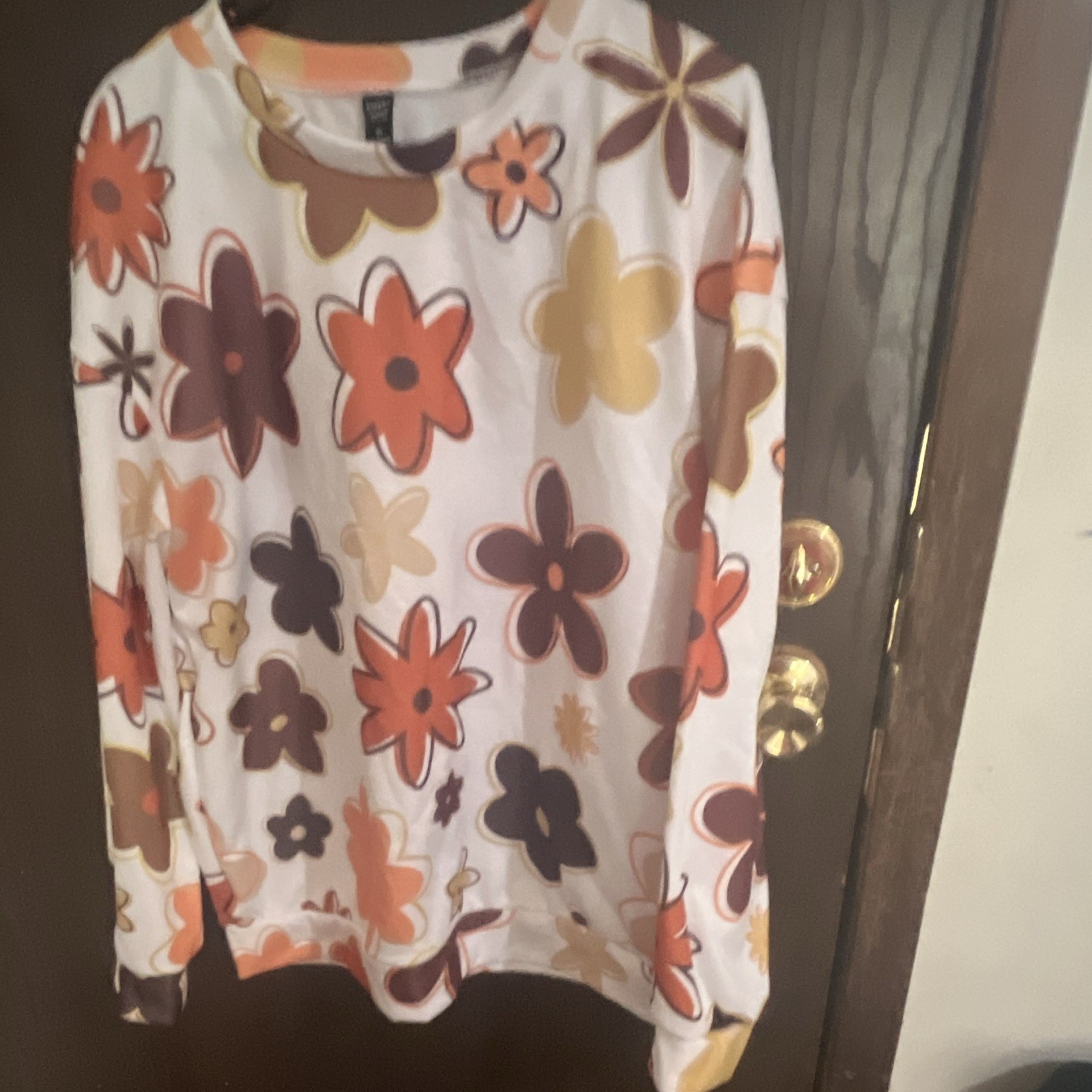 Emery Rose XL Women’s Floral Print Long Sleeve Crew Neck Pullover Top Multicolor