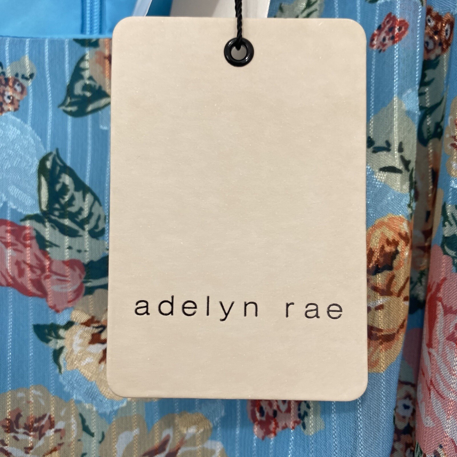 Adelyn Rae Medium Blue Floral Vero Poet Sleeve Ruffle Hem A-Line Square Neck B29