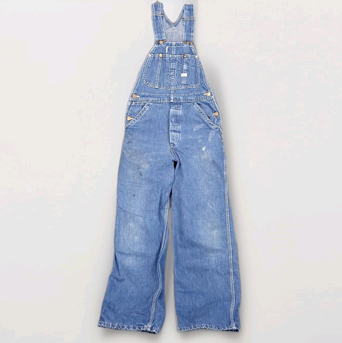 Vtg Lee Sanforized Jelt Denim Overalls 30×28 Donut Button Fly 50s 60s Stains