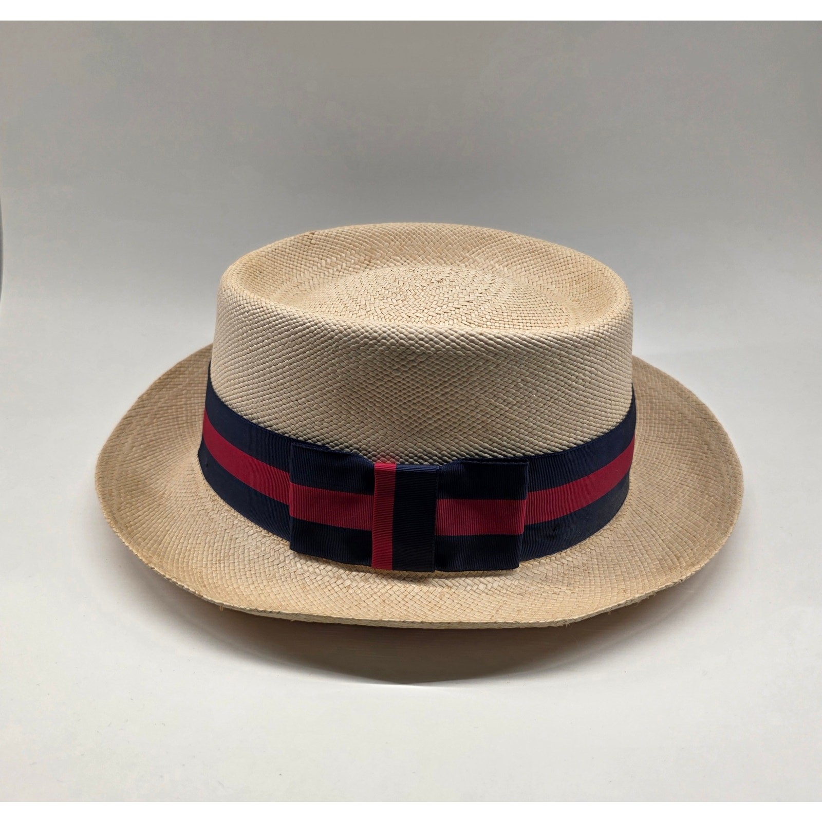 Brooks Brothers Panama Straw Hat Red Navy Band Size 7 1/2 Made in USA