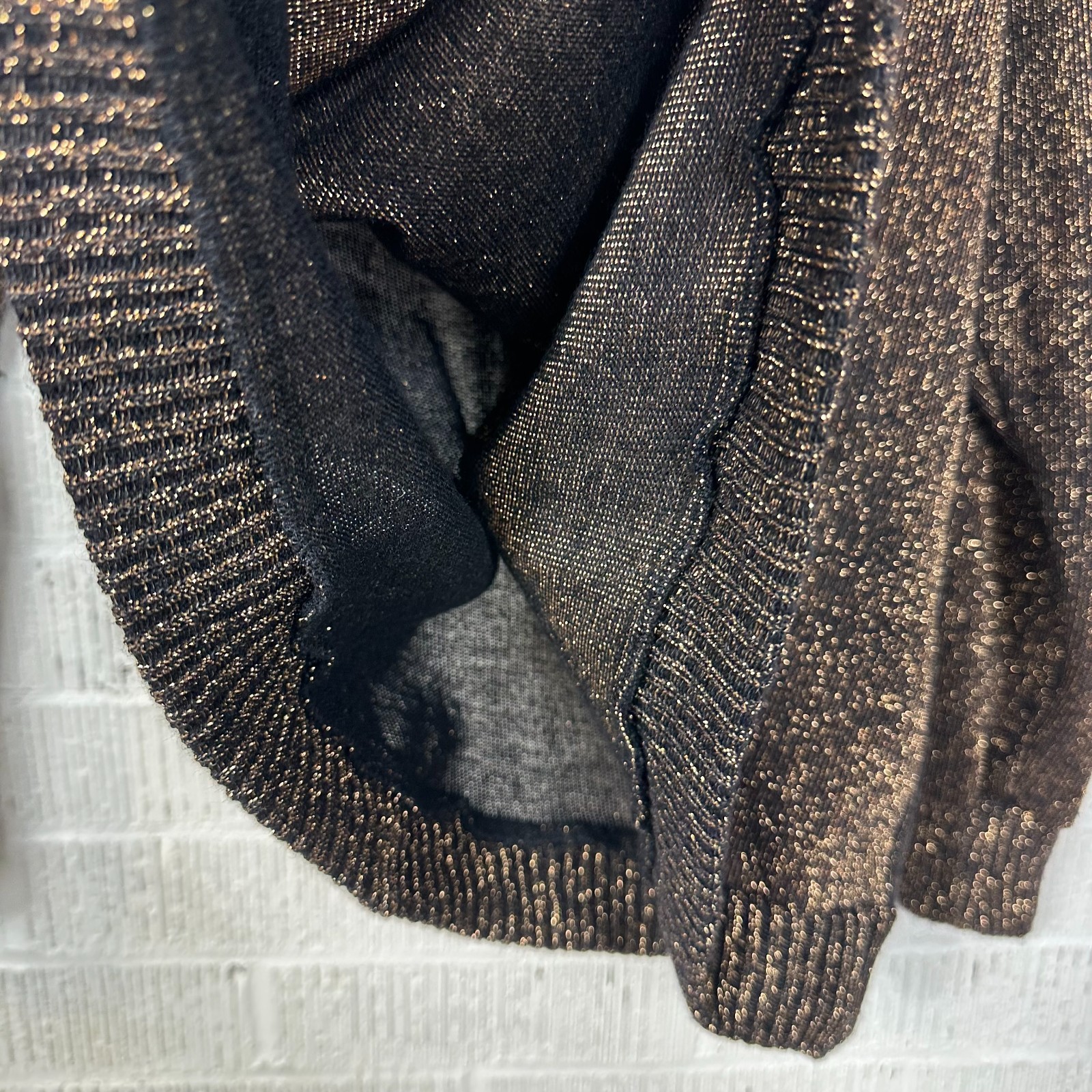 Vintage Christian Dior Loungewear Metallic Gold/Black Ribbed Turtleneck Sweater