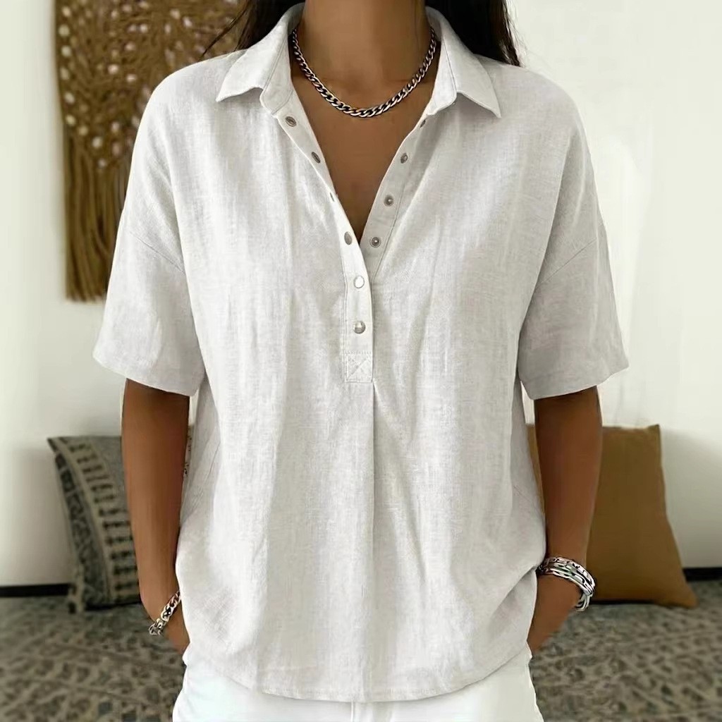 Summer Short-sleeved Shirt Button Pullover Top Fashion Casual Women’s Clothing