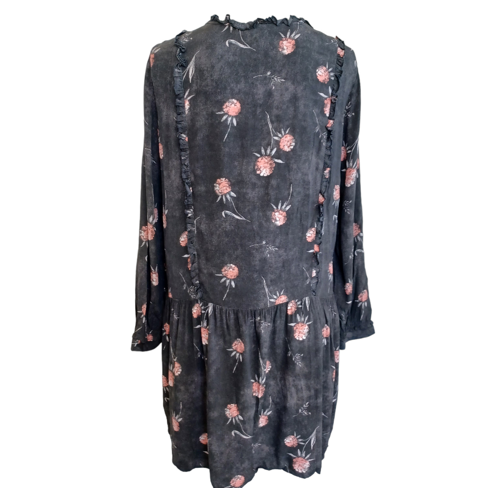 Caslon Dress Womens Med Brown Pink Floral Long Sleeve Drop Waist Tie Neckline