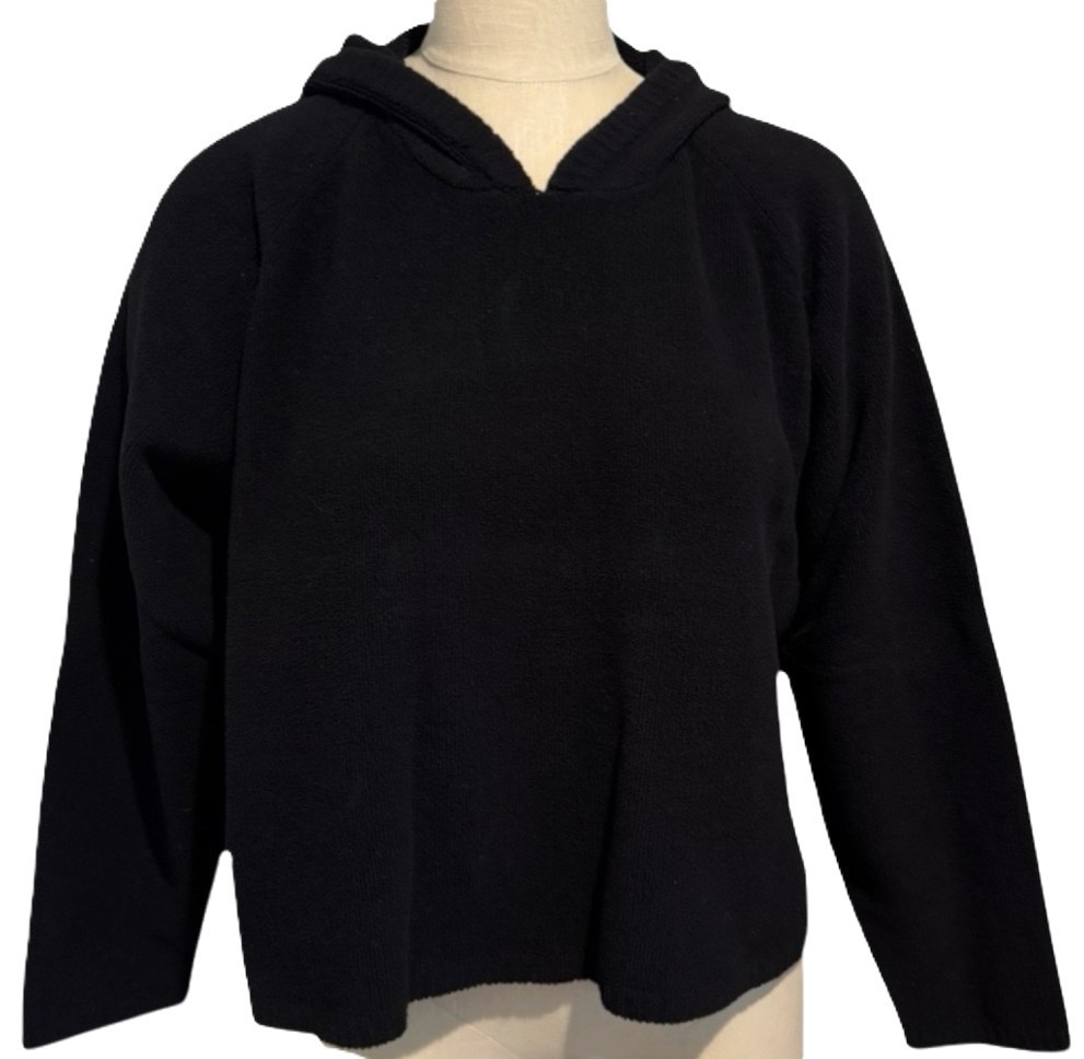 Studio Blue Black Hooded Knit Pullover Sweater Women’s Size L Textured Cropped