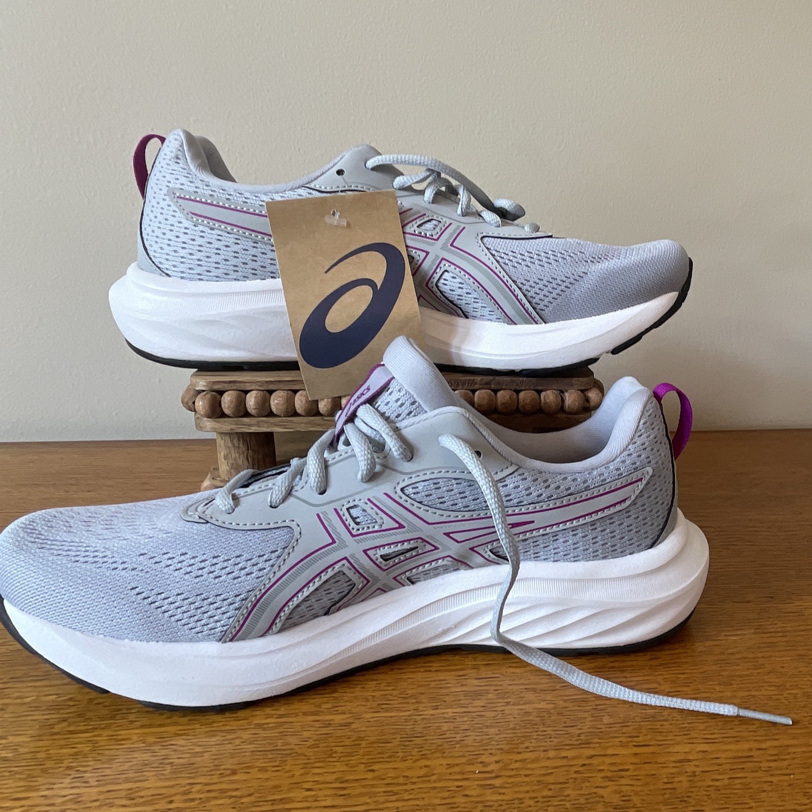 ASICS Gel Contend 9 Women’s Running Sneakers Gray/Purple Mesh Lace-Up Low Top