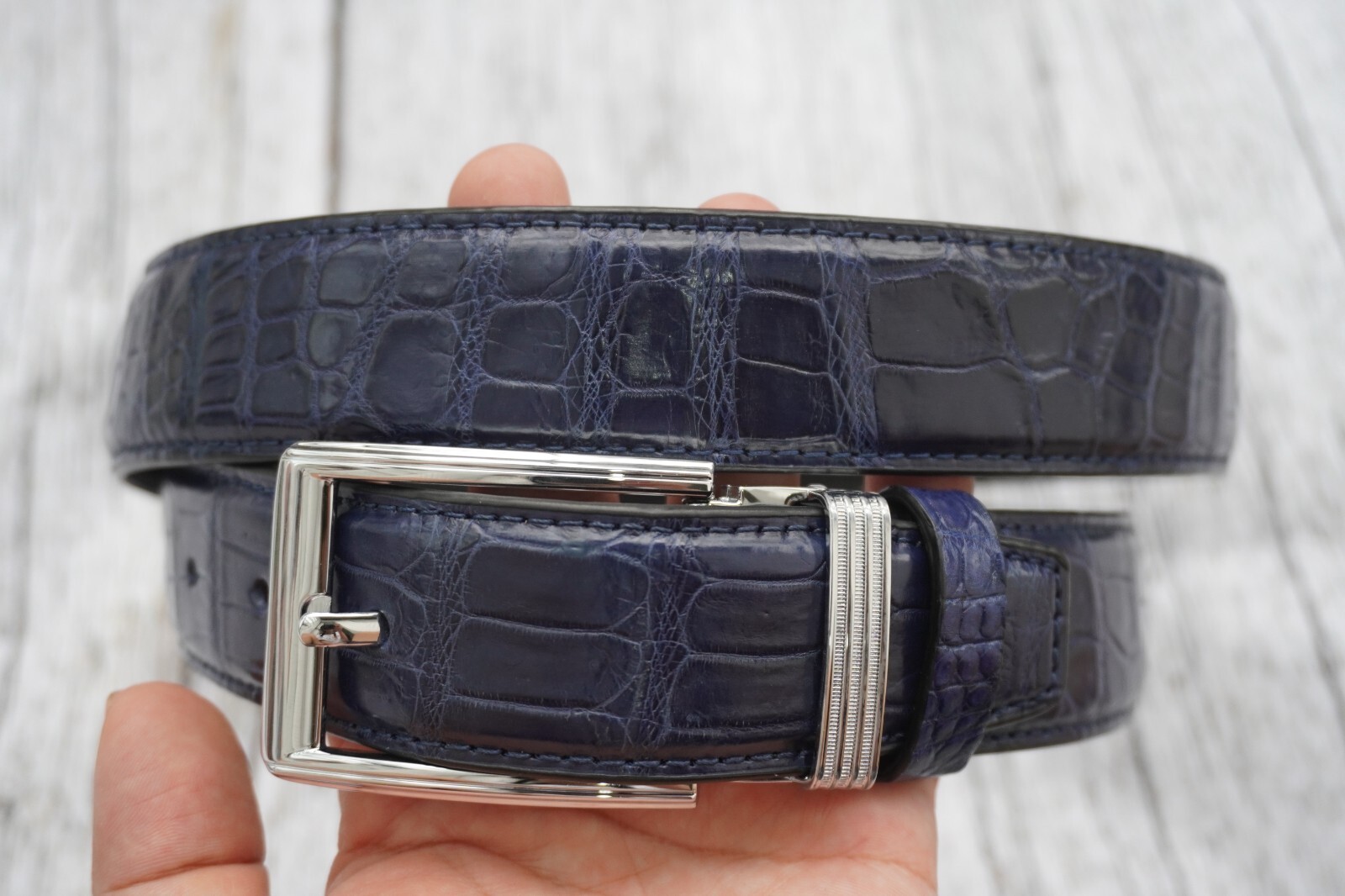 Blue Genuine Alligator CROCODILE Belly Leather Skin Men’s Belt – W 1.3″ #H26