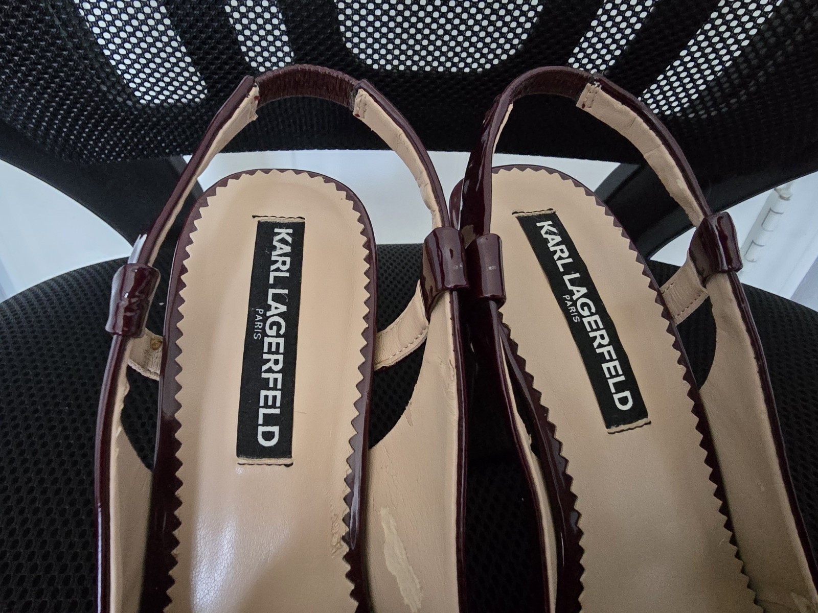 Karl Lagerfeld Paris Georgie Slingback Heels Burgundy Patent Leather 7.5M