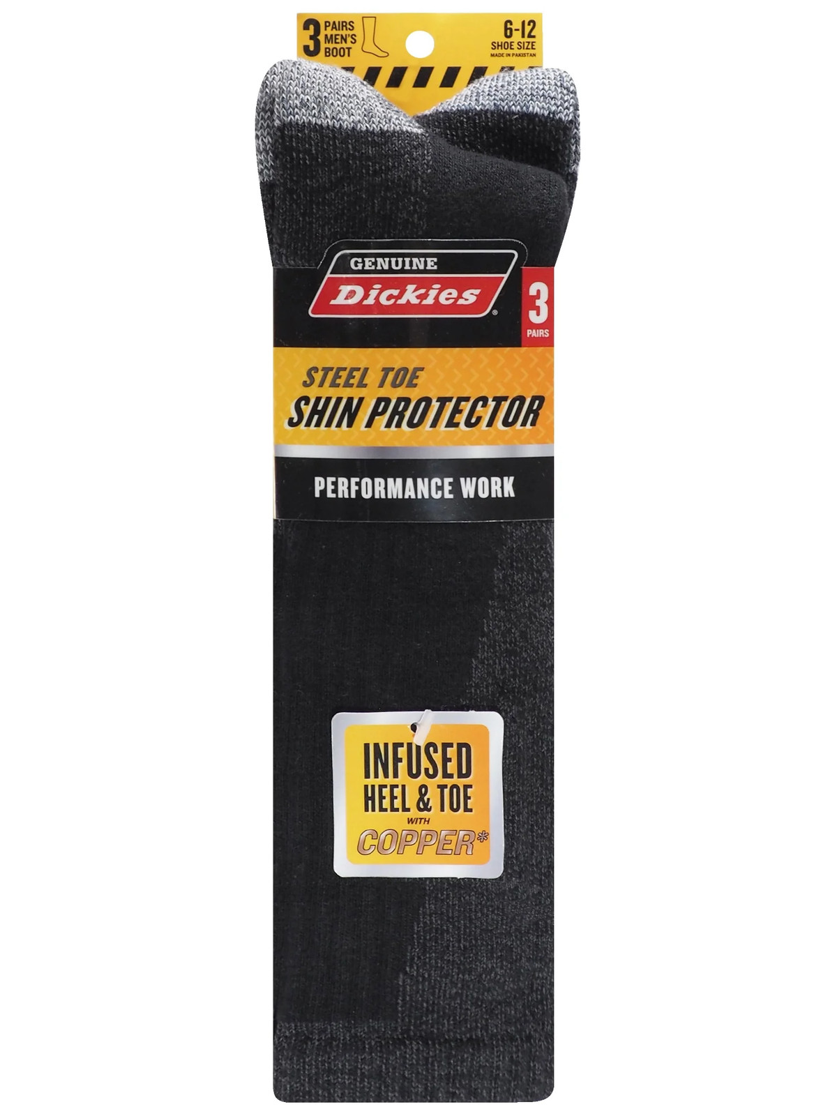 Dickies Men’s Boot Socks 3 Pack, Shin Protector Black