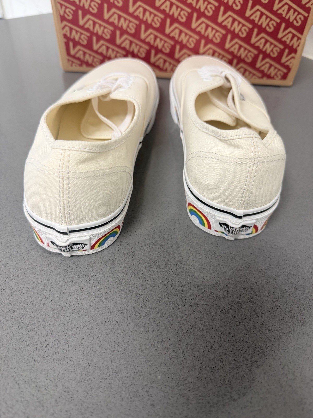 VANS Authentic Off-White Rainbow Sidewall Low Top Canvas Lace Up Sneaker size 10