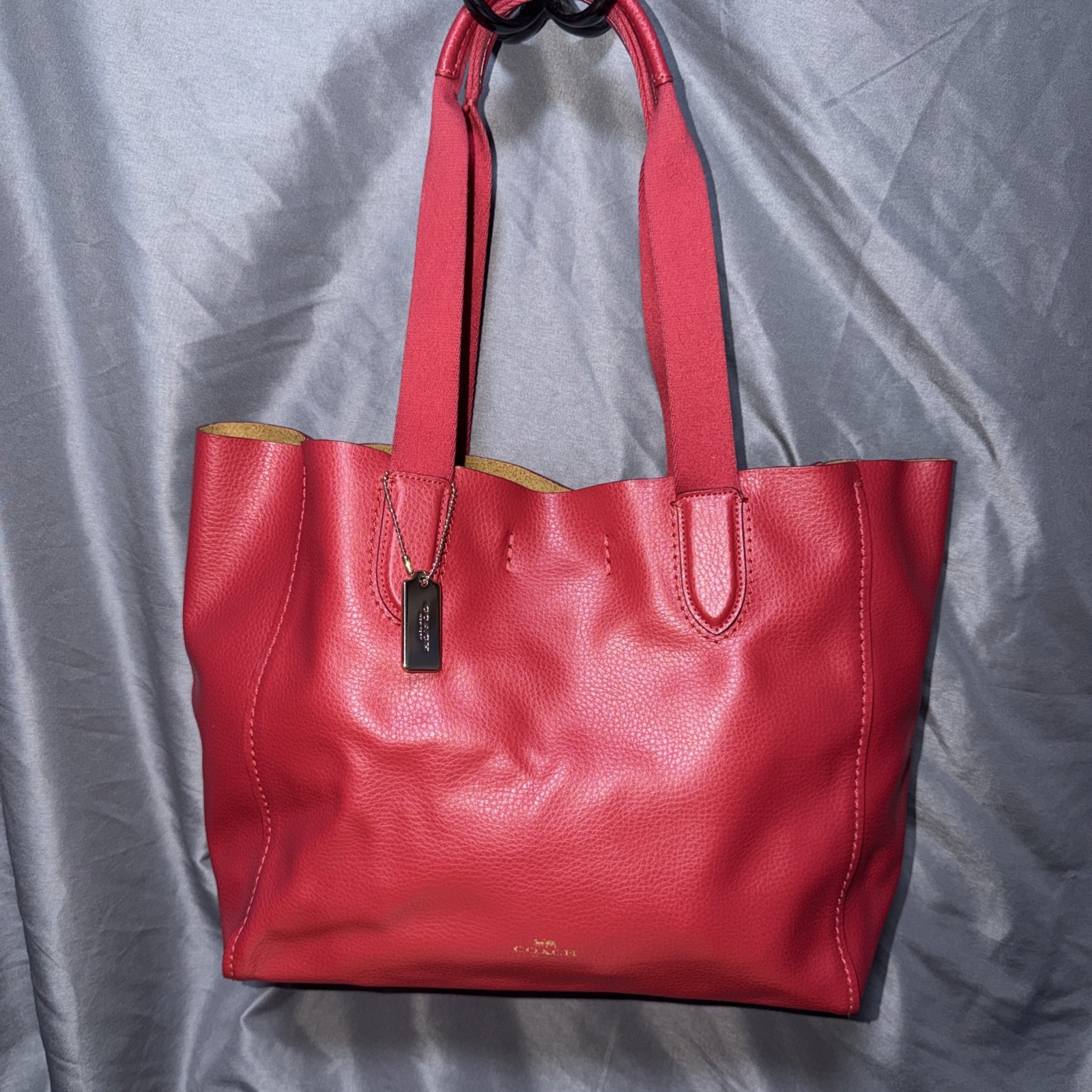 Coach Derby Tote Red Soft Pebbled Leather Shoulder Handbag