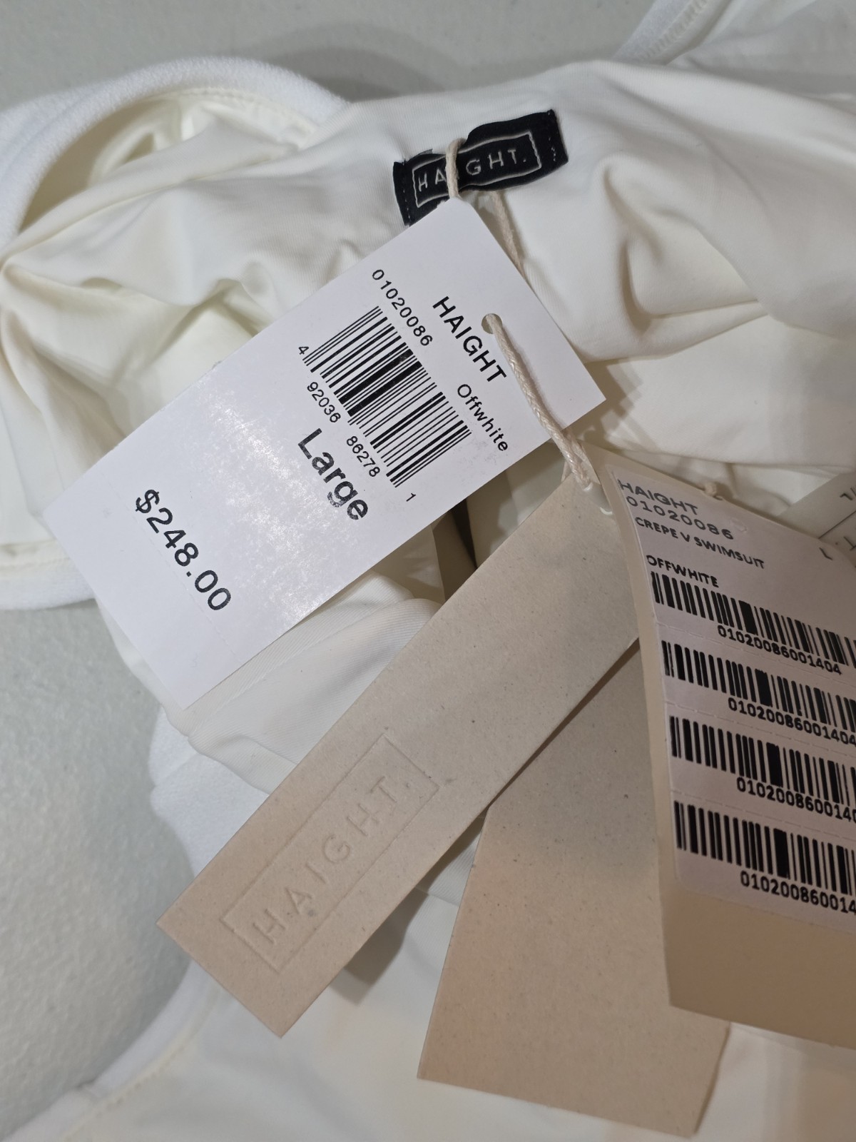 NWT HAIGHT Crepe One Piece Swimsuit Size L In Off White Deep Plunge V Neck $248