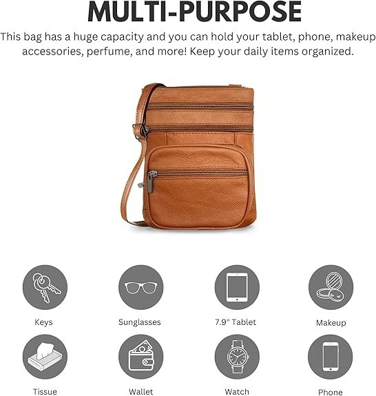 Genuine Leather Cross Body Bags Purse for Women, Purses Women’s Light Brown