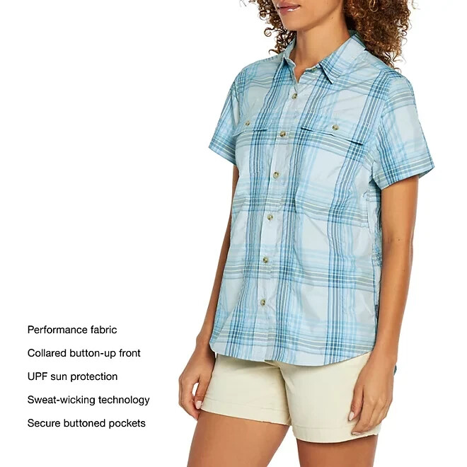 Eddie Bauer Ladies Short Sleeve Adventure Top Size M Ancient Water Starling