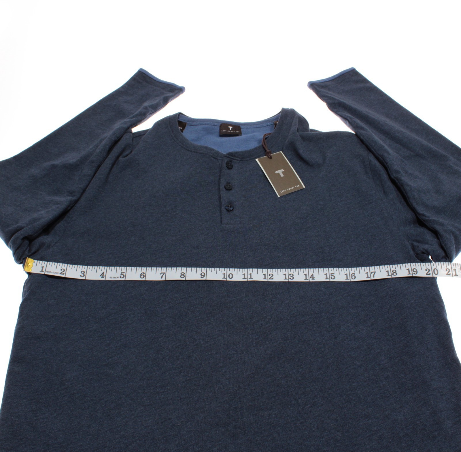 Left Coast Tee NWT Kipa Reversible Long Sleeve Henley T-Shirt Size M in Blue