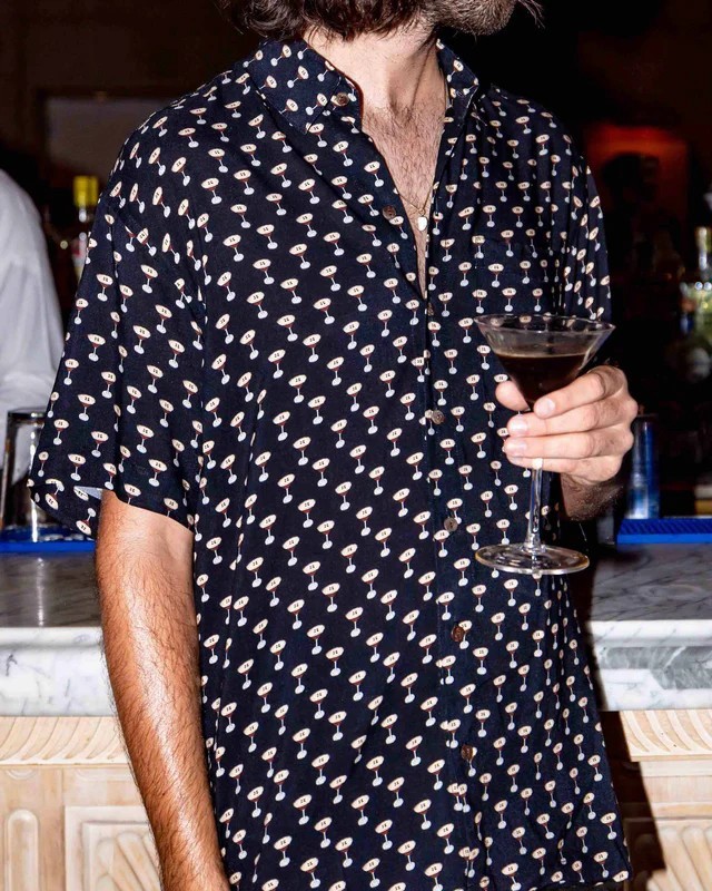 NWT Kenny Flowers Men’s Buzz Around Martini Print Rayon Shirt Size XL