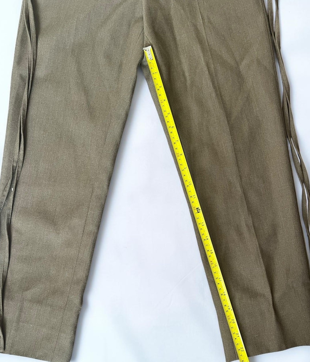 MM6 Maison Margiela Wool Blend Cropped Olive Trousers Sz IT 38 US 2 Tie Details