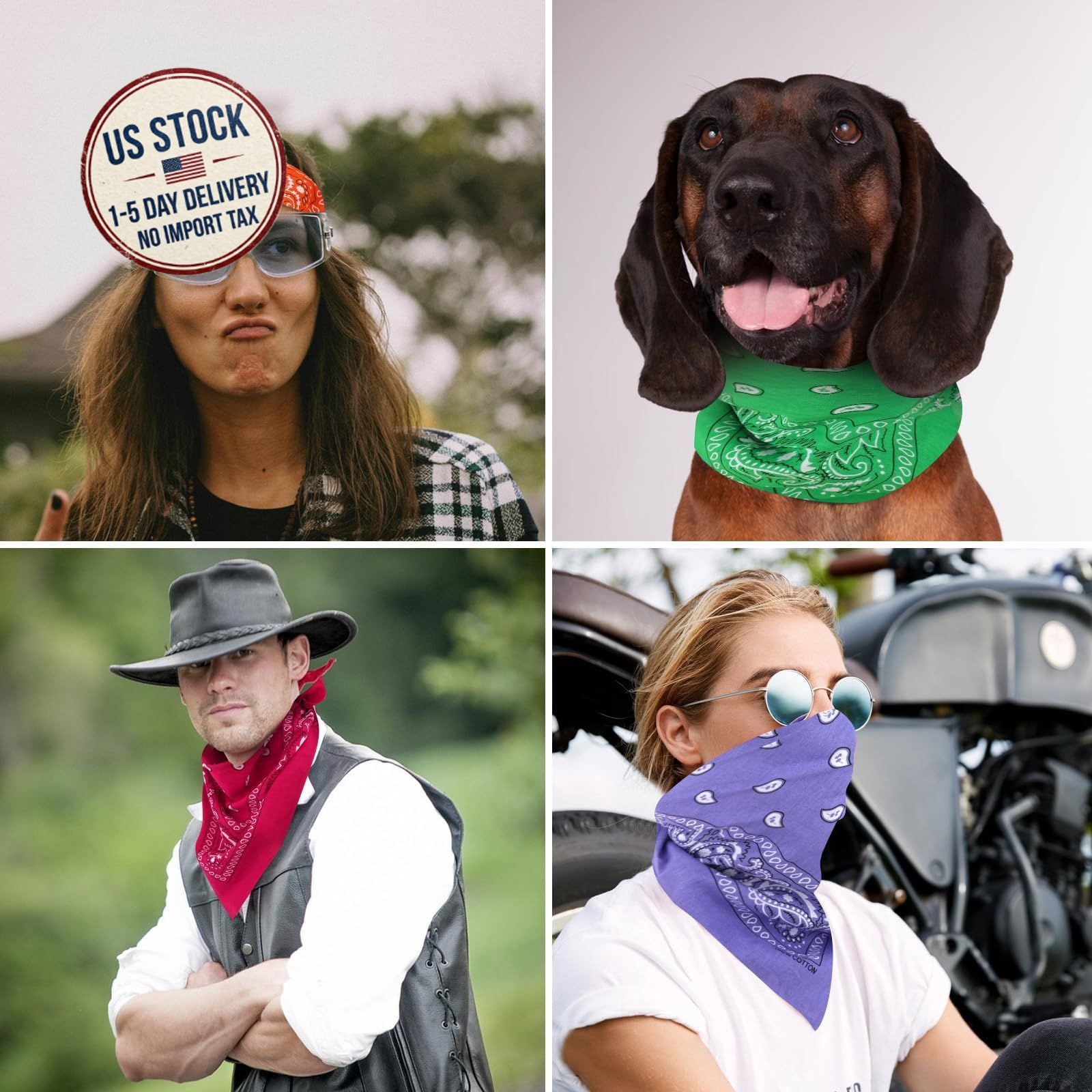 Bandanas 6 Pack 22×22 Cotton Red Black White Western Cowgirl Style Head Scarf